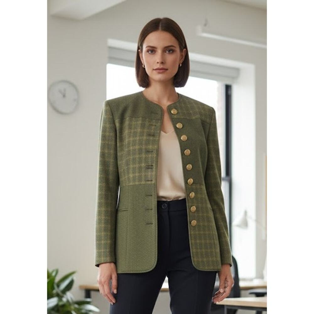 Howard Wolf Wool Blend Jacket- Green/Shimmering Gold Threading -Women's size 8